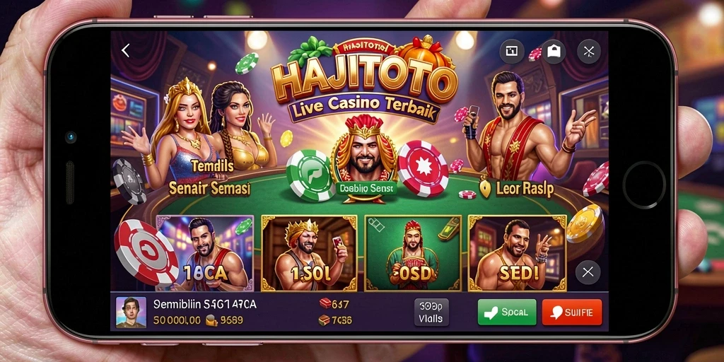 Screenshot gameplay HAJITOTO menampilkan dealer langsung dalam suasana kasino.
