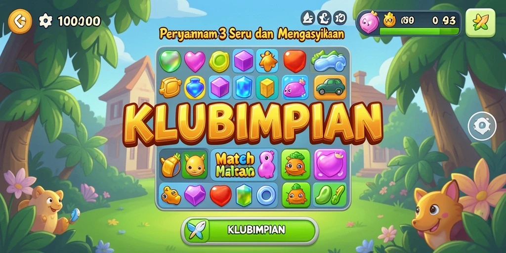 Screenshot KLUBIMPIAN menunjukkan gameplay Match-3 yang seru dan menarik.