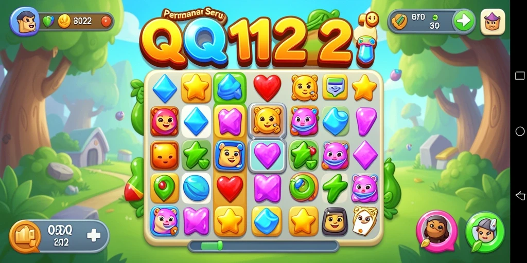 Screenshot gameplay <strong>QQ1221</strong> menampilkan suasana permainan Match-3 yang menyenangkan.