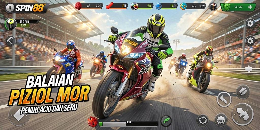 Gameplay seru SPIN88 dengan motor balap yang kencang.